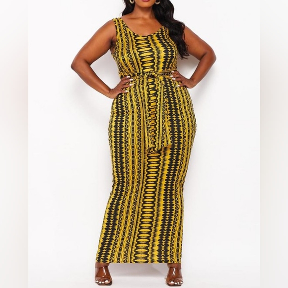 Tribal Yellow Front Tie Dress - Picture 1 of 4